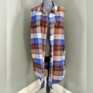 Cato Long Flannel Button Down Vest Size XL